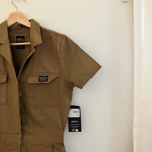 RVCA Brown Short Sleeve Jumpsuit